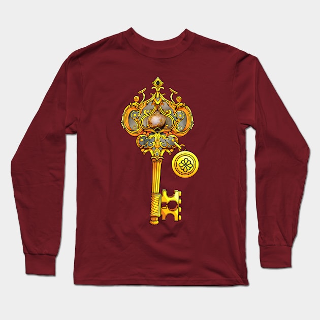 Golden and Gray Key for a Couple Love Lock Long Sleeve T-Shirt by ForestWhisper